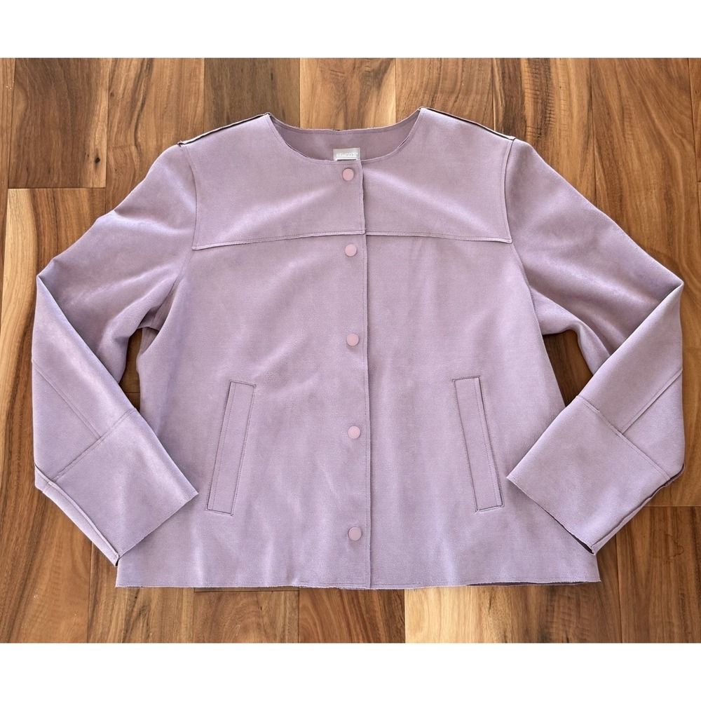 CHICOS Women's Scuba Suede Violet Ice L/S Snap Front Jacket 2-12/14 $129 Pockets